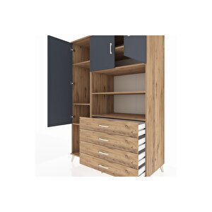 Kronos Dolap 7 Raflı 4 Çekmeceli 3 Kapaklı 132x59x195 Çam-antrasit/çam