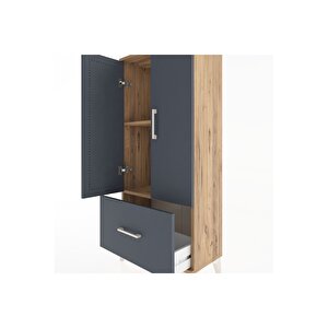 Hyperion Dolap 2 Raflı Tek Çekmeceli 2 Kapaklı 60x44x134 Çam-antrasit