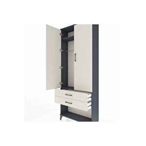 Arges Dolap 2 Raflı 2 Çekmeceli Tek Askılı 88x30x221 Antrasit-aytaşı