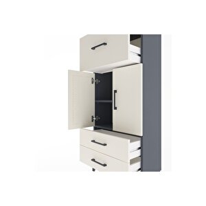 Arges Dolap 2 Raflı 3 Çekmeceli 2 Kapaklı 60x30x134 Antrasit-aytaşı