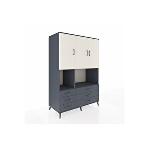 Kronos Dolap 6 Raflı 6 Çekmeceli 3 Kapaklı 132x59x195 Antrasit-aytaşı/antrasit