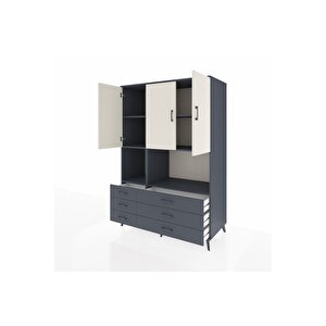 Kronos Dolap 6 Raflı 6 Çekmeceli 3 Kapaklı 132x59x195 Antrasit-aytaşı/antrasit