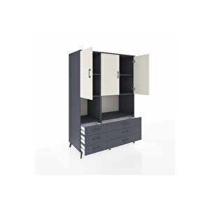 Kronos Dolap 6 Raflı 6 Çekmeceli 3 Kapaklı 132x59x195 Antrasit-aytaşı/antrasit