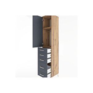 Hyperion Dolap 2 Raflı 5 Çekmeceli Tek Askılı 44x44x221 Çam-antrasit