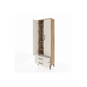 Arges Dolap 5 Raflı 2 Çekmeceli 2 Kapaklı 60x30x182 Çam-aytaşı
