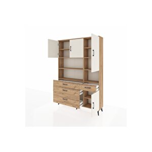 Arges Dolap 9 Raflı 4 Çekmeceli 4 Kapaklı 132x30x195 Çam-aytaşı/çam