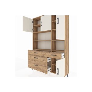 Arges Dolap 9 Raflı 4 Çekmeceli 4 Kapaklı 132x30x195 Çam-aytaşı/çam