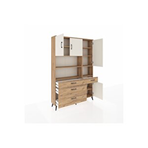 Arges Dolap 9 Raflı 4 Çekmeceli 4 Kapaklı 132x30x195 Çam-aytaşı/çam