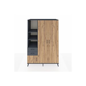 Kronos Dolap 5 Raflı 2 Çekmeceli Tek Askılı 132x59x195 Antrasit-çam/antrasit