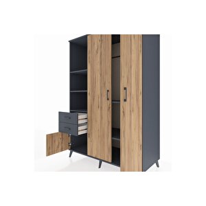 Kronos Dolap 5 Raflı 2 Çekmeceli Tek Askılı 132x59x195 Antrasit-çam/antrasit