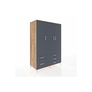 Kronos Dolap 5 Raflı 5 Çekmeceli Tek Askılı 132x59x195 Çam-antrasit/antrasit
