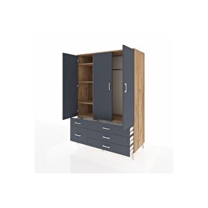 Kronos Dolap 5 Raflı 5 Çekmeceli Tek Askılı 132x59x195 Çam-antrasit/antrasit