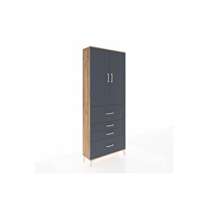 Arges Dolap 3 Raflı 4 Çekmeceli 2 Kapaklı 88x30x221 Çam-antrasit