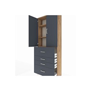 Arges Dolap 3 Raflı 4 Çekmeceli 2 Kapaklı 88x30x221 Çam-antrasit