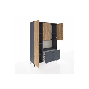 Hyperion Dolap 6 Raflı 3 Çekmeceli 3 Kapaklı 132x44x195 Antrasit-çam/antrasit