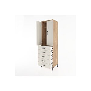 Hyperion Dolap Tek Raflı 5 Çekmeceli Tek Askılı 60x44x195 Çam-aytaşı