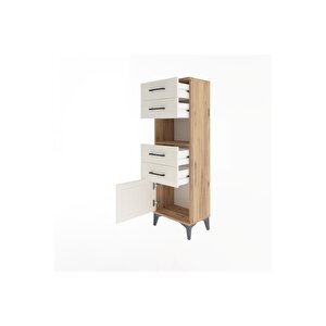 Arges Dolap Tek Raflı 4 Çekmeceli Tek Kapaklı 44x30x134 Çam-aytaşı