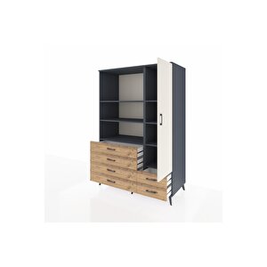 Kronos Dolap 7 Raflı 6 Çekmeceli Tek Kapaklı  132x59x195 Antrasit-aytaşı/çam