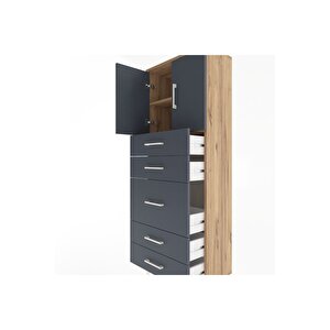 Arges Dolap 2 Raflı 5 Çekmeceli 2 Kapaklı 60x30x163 Çam-antrasit