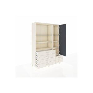 Hyperion Dolap 7 Raflı 6 Çekmeceli Tek Kapaklı  132x44x195 Aytaşı-antrasit/aytaşı