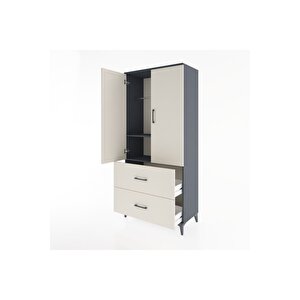 Hyperion Dolap 2 Raflı 2 Çekmeceli 2 Kapaklı 88x44x195 Antrasit-aytaşı