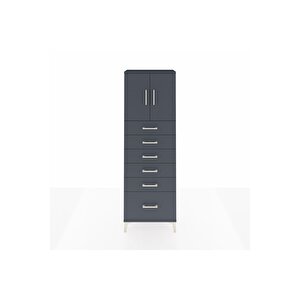 Arges Dolap 2 Raflı 6 Çekmeceli 2 Kapaklı 60x30x182 Antrasit-antrasit