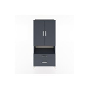 Hyperion Dolap 2 Raflı 2 Çekmeceli Tek Askılı 88x44x195 Antrasit-antrasit
