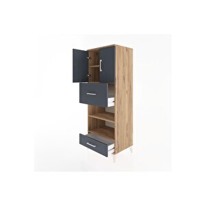 Hyperion Dolap 4 Raflı 2 Çekmeceli 2 Kapaklı 60x44x163 Çam-antrasit
