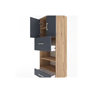 Hyperion Dolap 4 Raflı 2 Çekmeceli 2 Kapaklı 60x44x163 Çam-antrasit