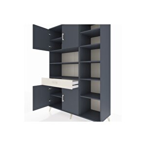 Hyperion Dolap 10 Raflı Tek Çekmeceli 4 Kapaklı 132x44x195 Antrasit-antrasit/aytaşı