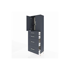 Arges Dolap 2 Raflı 4 Çekmeceli 2 Kapaklı 60x30x182 Antrasit-antrasit