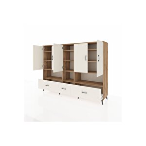 Hyperion Dolap 12 Raflı 3 Çekmeceli 5 Kapaklı 220x44x163 Çam-aytaşı