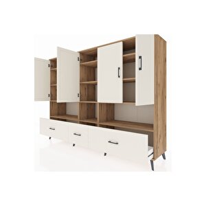 Hyperion Dolap 12 Raflı 3 Çekmeceli 5 Kapaklı 220x44x163 Çam-aytaşı