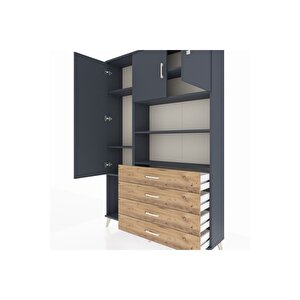 Arges Dolap 7 Raflı 4 Çekmeceli 3 Kapaklı 132x30x195 Antrasit-antrasit/çam