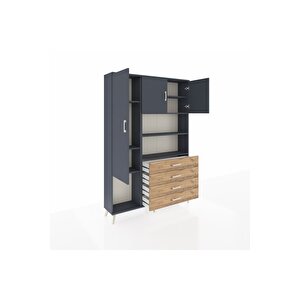 Arges Dolap 7 Raflı 4 Çekmeceli 3 Kapaklı 132x30x195 Antrasit-antrasit/çam
