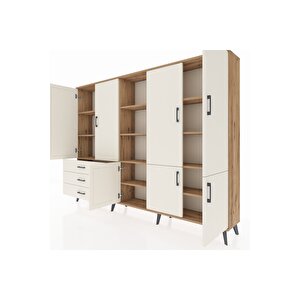 Arges Dolap 11 Raflı 3 Çekmeceli 7 Kapaklı 220x30x163 Çam-aytaşı