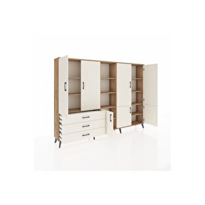 Arges Dolap 11 Raflı 3 Çekmeceli 7 Kapaklı 220x30x163 Çam-aytaşı