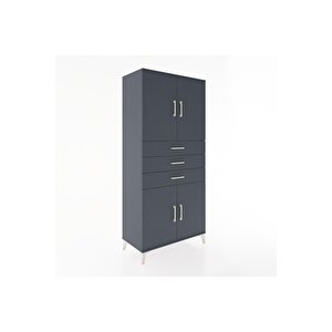 Hyperion Dolap 3 Raflı 3 Çekmeceli 4 Kapaklı 88x44x195 Antrasit-antrasit