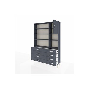 Arges Gardrop 8 Raflı 8 Çekmeceli Tek Kapaklı  132x30x195 Antrasit-antrasit