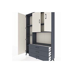 Arges Dolap 6 Raflı 3 Çekmeceli 3 Kapaklı 132x30x195 Antrasit-aytaşı/antrasit