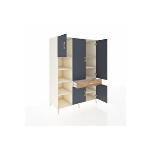 Kronos Dolap 8 Raflı Tek Çekmeceli 5 Kapaklı 132x59x195 Aytaşı-antrasit/çam