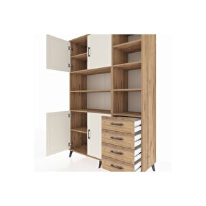 Hyperion Dolap 9 Raflı 4 Çekmeceli 4 Kapaklı 132x44x195 Çam-aytaşı/çam