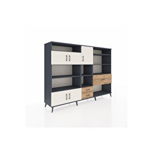 Hyperion Dolap 13 Raflı 3 Çekmeceli 5 Kapaklı 220x44x163 Antrasit-aytaşı/çam