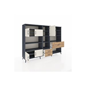 Hyperion Dolap 13 Raflı 3 Çekmeceli 5 Kapaklı 220x44x163 Antrasit-aytaşı/çam