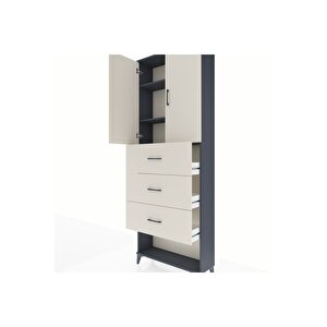 Arges Dolap 3 Raflı 3 Çekmeceli 2 Kapaklı 88x30x243 Antrasit-aytaşı