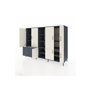 Kronos Dolap 11 Raflı 3 Çekmeceli 7 Kapaklı 220x59x163 Antrasit-aytaşı/antrasit