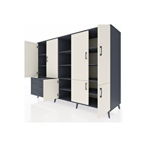 Kronos Dolap 11 Raflı 3 Çekmeceli 7 Kapaklı 220x59x163 Antrasit-aytaşı/antrasit