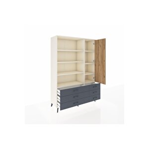 Hyperion Dolap 8 Raflı 6 Çekmeceli Tek Kapaklı  132x44x195 Aytaşı-çam/antrasit