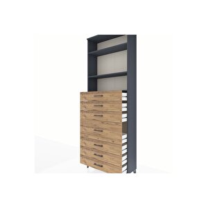 Arges Dolap 3 Raflı 7 Çekmeceli 88x30x243 Antrasit-çam