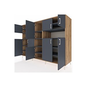 Kronos Dolap 14 Raflı 10 Kapaklı 220x59x163 Çam-antrasit